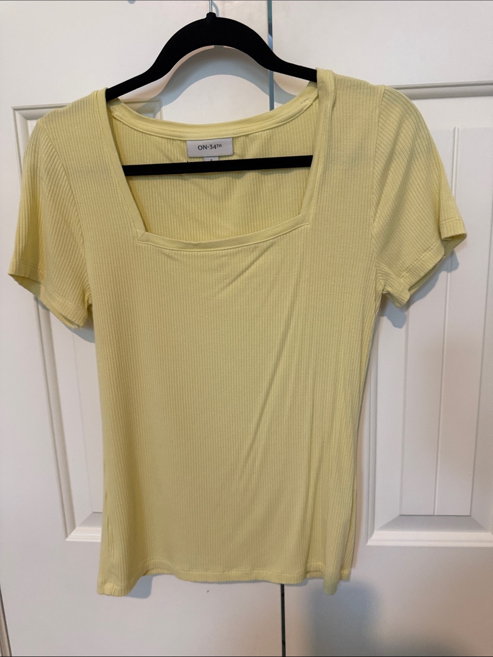 Pale Yellow Ribbed Square Neck Top